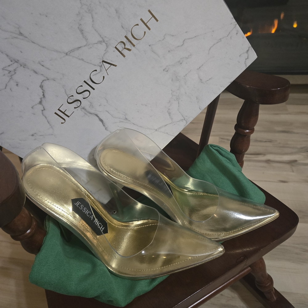 Jelly Slippers, Jessica Rich Transparent Shoe With Gold Heels